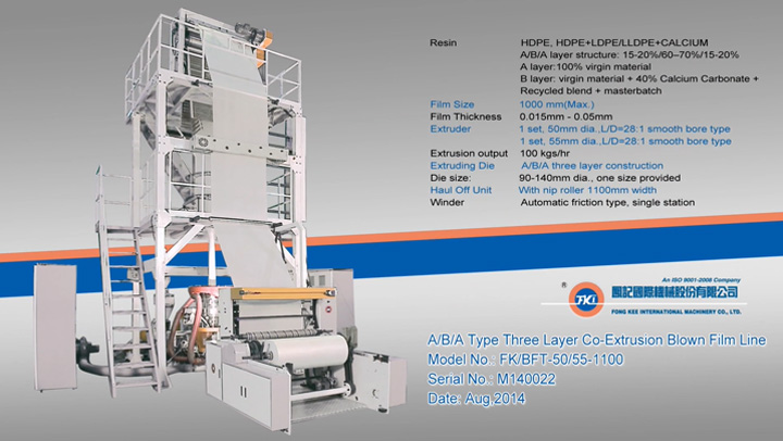 Three Layer Co-Extrusion Blown Film Line BFT-55-1100
